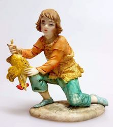 Picture of Shepherd with Hen cm 11 (4,3 inch) Pellegrini Nativity Scene small size Statue in Porcelain stained plastic PVC traditional Arabic indoor outdoor use 