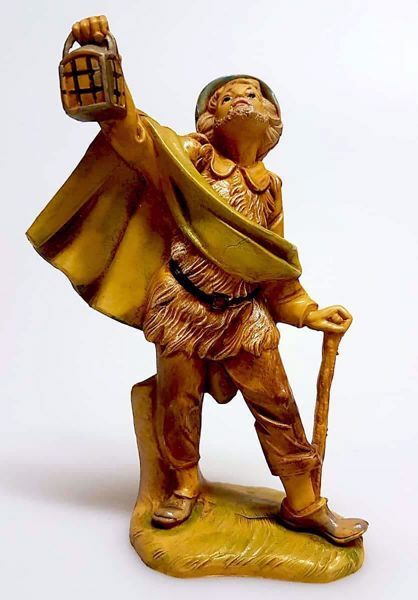 Immagine di Pastore con lanterna Presepe Pellegrini 11 cm plastica economico italiano tinto legno