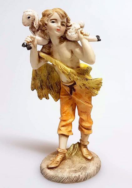 Picture of Shepherd with Sheep on his Shoulders cm 11 (4,3 inch) Pellegrini Nativity Scene small size Statue in Porcelain stained plastic PVC traditional Arabic indoor outdoor use 