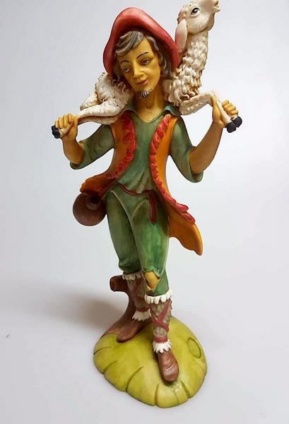 Immagine di Pastore con Pecora sulle spalle cm 30 (11,8 inch) Presepe Pellegrini in Resina Oxolite Arabo tradizionale Statua grande per interno esterno