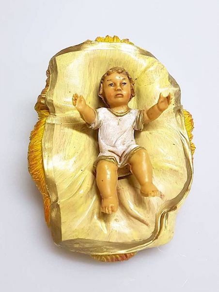 Imagen de Niño Jesús en Cuna cm 20 (7,9 inch) Belén Pellegrini Estatua en plástico PVC árabe tradicional pequeño Efecto Madera para uso en interior exterior