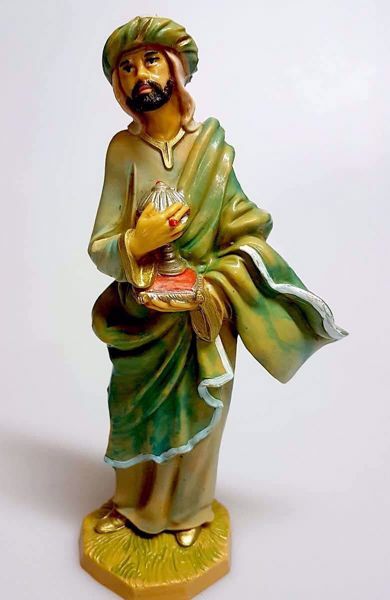 Immagine di Baldassarre Re Magio Moro cm 20 (7,9 inch) Presepe Pellegrini Tinto Legno Statua in plastica PVC Arabo tradizionale piccolo per interno esterno 