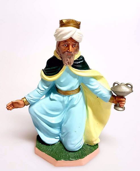 Picture of Melchior Saracen Wise King cm 20 (7,9 inch) Pellegrini Nativity Scene small size Statue Bright Colors plastic PVC traditional Arabic indoor outdoor use 