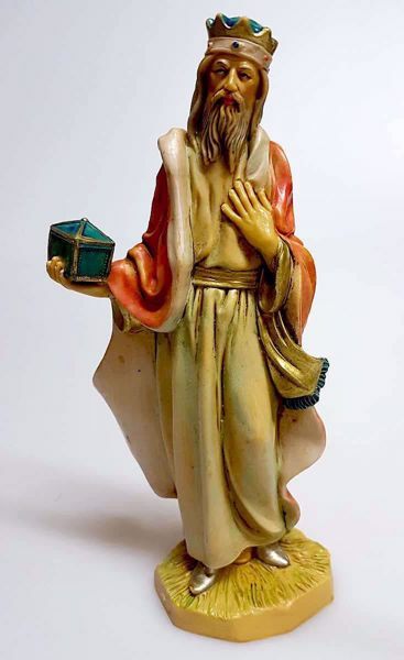 Picture of Caspar White Wise King cm 20 (7,9 inch) Pellegrini Nativity Scene small size Statue Wood Stained plastic PVC traditional Arabic indoor outdoor use 