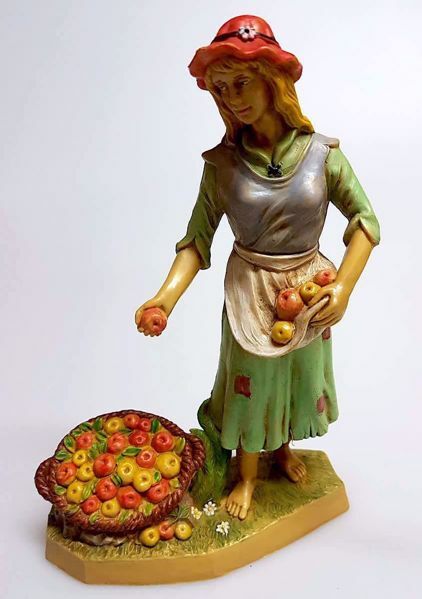Imagen de Mujer con Fruta cm 20 (7,9 inch) Belén Pellegrini Estatua en plástico PVC árabe tradicional pequeño Efecto Madera para uso en interior exterior