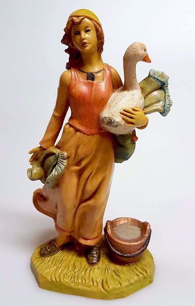 Imagen de Mujer con Ganso cm 20 (7,9 inch) Belén Pellegrini Estatua en plástico PVC árabe tradicional pequeño Efecto Madera para uso en interior exterior