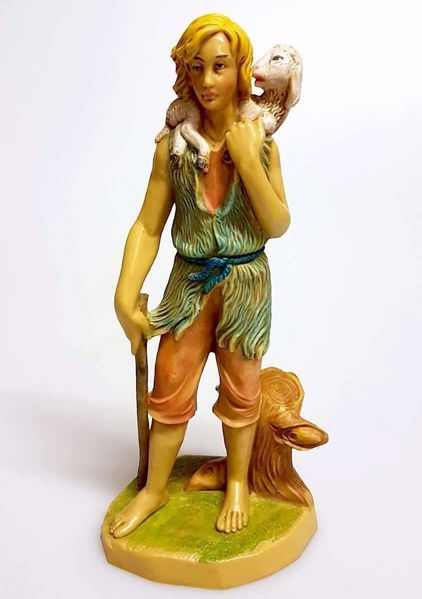 Immagine di Pastore con pecora sulle spalle Presepe Pellegrini 20 cm economico tinto legno da esterno