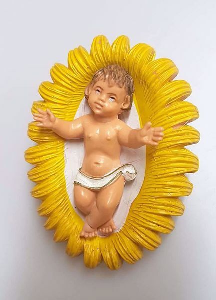 Immagine di Gesù Bambino in Culla cm 16 (6,3 inch) Presepe Pellegrini Colorato Statua in plastica PVC Arabo tradizionale piccolo per interno esterno 
