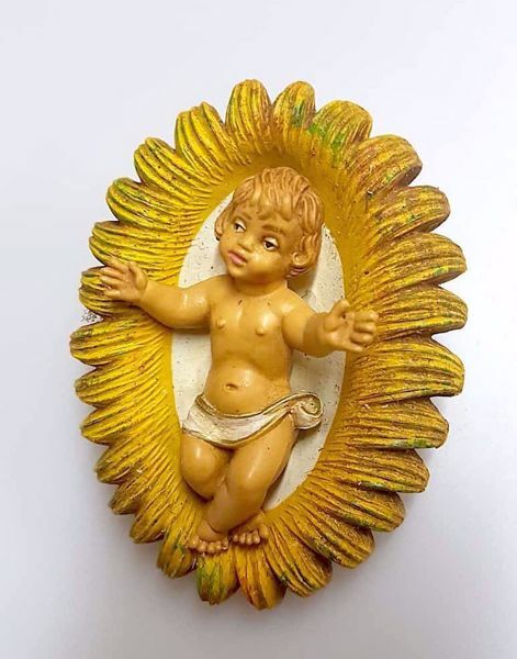 Immagine di Gesù Bambino in culla Presepe Pellegrini 16 cm plastica economico tinto legno da esterno