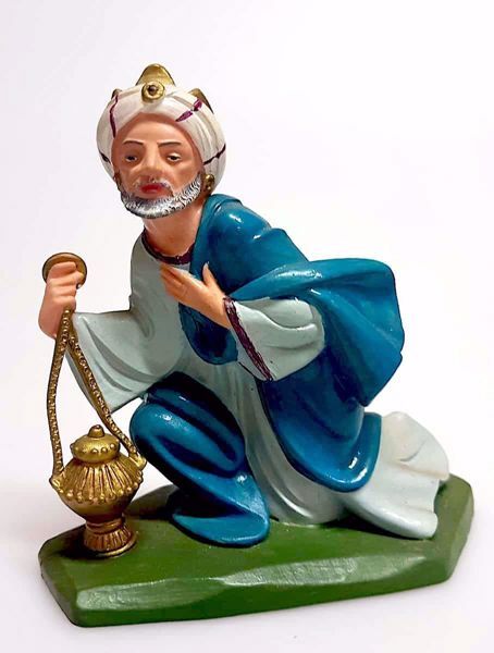 Picture of Melchior Saracen Wise King cm 16 (6,3 inch) Pellegrini Nativity Scene small size Statue Bright Colors plastic PVC traditional Arabic indoor outdoor use 