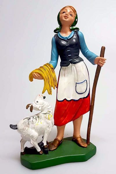 Immagine di Donna con Capra cm 16 (6,3 inch) Presepe Pellegrini Colorato Statua in plastica PVC Arabo tradizionale piccolo per interno esterno 