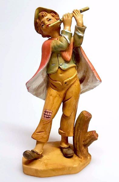 Picture of Shepherd with Flute cm 16 (6,3 inch) Pellegrini Nativity Scene small size Statue Wood Stained plastic PVC traditional Arabic indoor outdoor use 