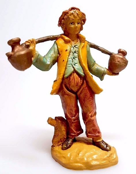 Immagine di Pastore con brocche Presepe Pellegrini 12 cm plastica economico italiano tinto legno