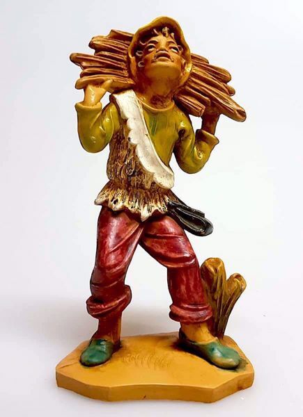 Immagine di Pastore con fascina di legna Presepe Pellegrini 12 cm plastica economico italiano tinto legno