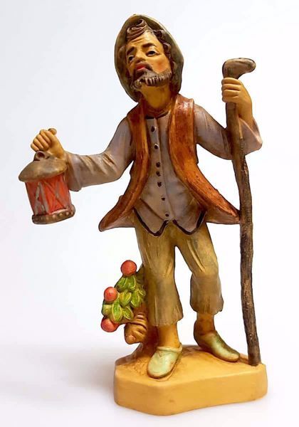 Immagine di Pastore con lanterna Presepe Pellegrini 12 cm plastica economico italiano tinto legno