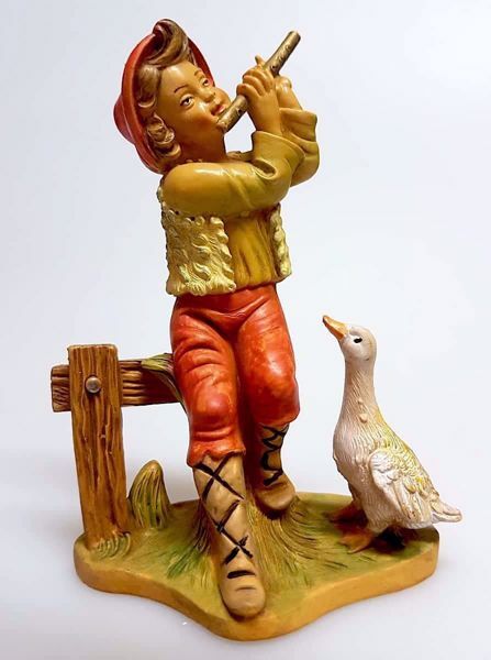 Picture of Shepherd with Goose cm 12 (4,7 inch) Pellegrini Nativity Scene small size Statue Wood Stained plastic PVC traditional Arabic indoor outdoor use 