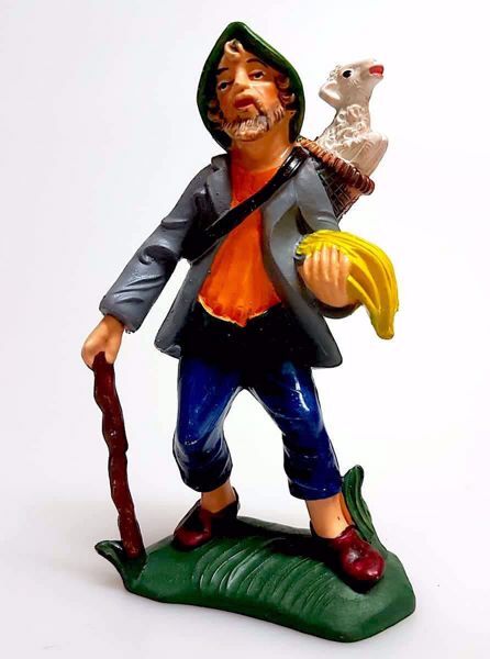 Immagine di Pastore con pecora nel cesto Presepe Pellegrini 12 cm plastica economico colorato