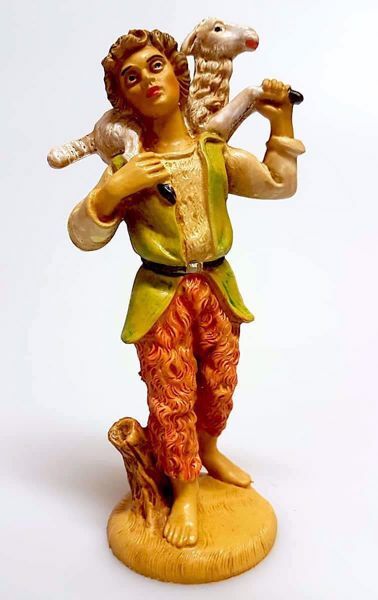 Immagine di Pastore con pecora sulle spalle Presepe Pellegrini 12 cm economico italiano tinto legno