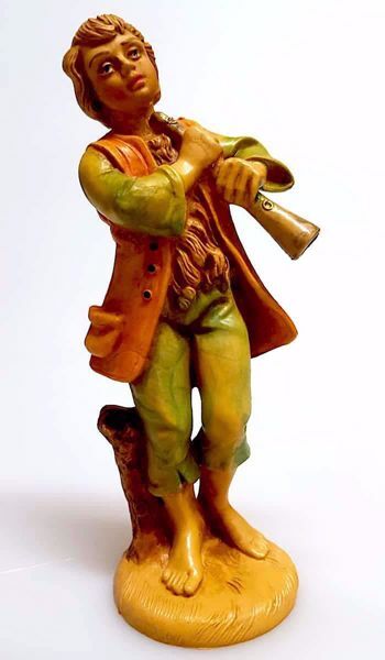 Immagine di Pastore con Piffero Presepe Pellegrini 12 cm plastica economico italiano tinto legno