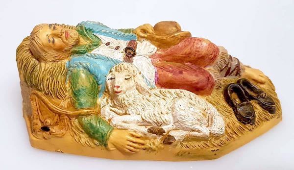 Picture of Sleeping Shepherd cm 12 (4,7 inch) Pellegrini Nativity Scene small size Statue Wood Stained plastic PVC traditional Arabic indoor outdoor use 