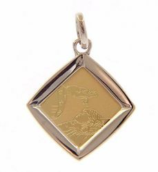 Picture of Baptism Gift of God Sacred Square Medal Pendant gr 1,4 Bicolour yellow white Gold 18k for Baby Girl and Boy