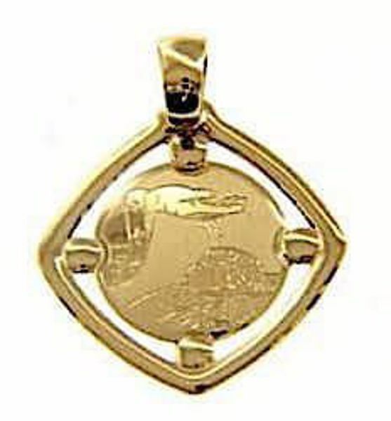 Picture of Baptism Gift of God Sacred Square Medal Pendant in bas-relief for Baptism gr 1,1 Yellow Gold 18k for Baby Girl and Boy