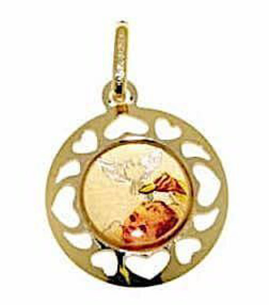 Imagen de Bautismo Don de Dios Medalla Sagrada Colgante gr 1,05 Oro amarillo 18kt con Esmalte y borde de corazones para Bebés (Niños y Niñas)