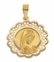 Imagen de Nuestra Señora Madonna en Oración doble aureola Medalla Sagrada Colgante redonda gr 1,5 Bicolor Oro blanco amarillo 18kt para Mujer 