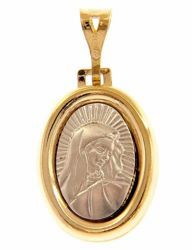 Immagine di Vergine Maria Madonna Addolorata Medaglia Sacra Pendente ovale gr 2,3 Bicolore Oro giallo bianco 18kt da Donna 