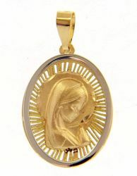 Immagine di Madonna in preghiera con aureola Medaglia Sacra Pendente ovale gr 1,4 Bicolore Oro giallo bianco 18kt da Donna 