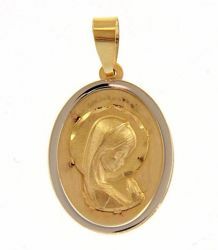 Imagen de Nuestra Señora Madonna en Oración con aureola Medalla Sagrada Colgante oval gr 1,2 Bicolor Oro blanco amarillo 18kt para Mujer 