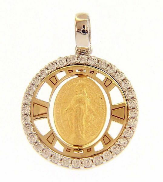 Picture of Our Lady of Graces Regina sine labe originali concepta o.p.n. Light Spots Sacred Medal Round Pendant gr 2,3 Bicolour yellow white Gold 18k with Zircons for Woman 