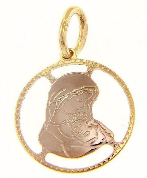 Picture of Perforated Madonna and Child Sacred Medal Round Pendant gr 1 Bicolour yellow white Gold 18k for Woman 