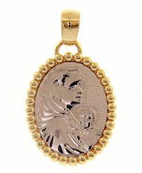 Imagen de Virgen con el Niño de Ferruzzi Medalla Sagrada Colgante oval gr 2,7 Bicolor Oro blanco amarillo 18kt con Corona de esfera para Mujer 