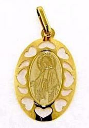 Picture of Miracolous Madonna Our Lady of Graces Sacred Oval Medal Pendant gr 1,15 Yellow Gold 18k with heart Frame for Woman 