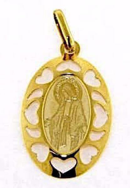 Immagine di Madonna Miracolosa Medaglia Sacra Pendente ovale gr 1,15 Oro giallo 18kt con cornice a cuori da Donna 