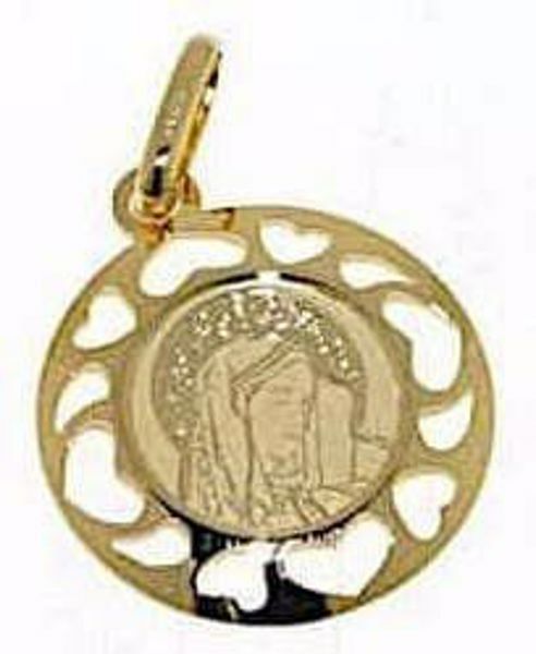 Immagine di Vergine Maria Madonna Addolorata Medaglia Sacra Pendente tonda gr 1 Oro giallo 18kt con cornice a cuori da Donna 