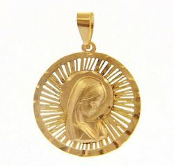 Imagen de Nuestra Señora Madonna en Oración con aureola borde trabajado Medalla Sagrada Colgante redonda gr 1,2 Oro amarillo 18kt para Mujer 
