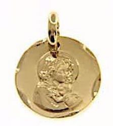 Immagine di Madonna con Bambino con bordo lavorato Medaglia Sacra Pendente tonda gr 3,3 Oro giallo 18kt da Donna 