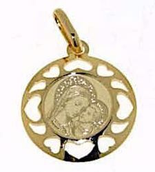 Imagen de Madonna Virgen con el Niño Medalla Sagrada Colgante redonda gr 1 Oro amarillo 18kt con Marco de Corazón para Mujer 