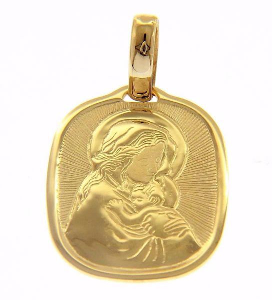 Imagen de Virgen con el Niño y rayos de luz Medalla Sagrada Colgante cuadrada gr 2,7 Oro amarillo 18kt para Mujer 