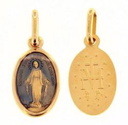 Imagen de Virgen María Nuestra Señora Milagrosa Medalla Sagrada Colgante oval Acuñación gr 1,3 Oro amarillo 18kt con Esmalte azul para Mujer 