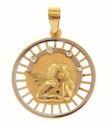 Picture of Angel of Raphael with 4 Light Spots Sacred Medal Round Pendant gr 1,4 Bicolour yellow white Gold 18k with Zircons for Woman, Boy and Girl
