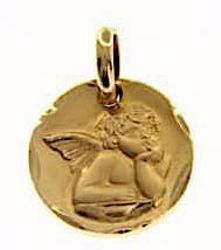 Immagine di Angelo di Raffaello con bordo lavorato Medaglia Sacra Pendente tonda gr 3,5 Oro giallo 18kt Donna Bimba Bimbo