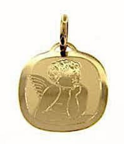 Picture of Angel of Raphael Sacred Square Medal Pendant gr 0,95 Yellow Gold 18k with laser engraving for Woman, Boy and Girl