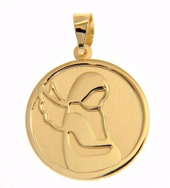 Immagine di Angelo Custode stilizzato Medaglia Sacra Pendente tonda gr 1,5 Oro giallo 18kt Donna Bimba Bimbo