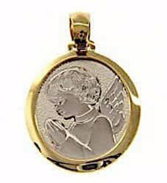 Picture of Guardian Angel praying Sacred Medal Round Pendant gr 2,4 Bicolour yellow white Gold 18k for Children (Boys and Girls)