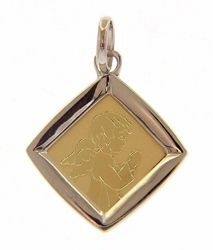 Picture of Guardian Angel praying Sacred Square Medal Pendant gr 1,4 Bicolour yellow white Gold 18k for Children (Boys and Girls)