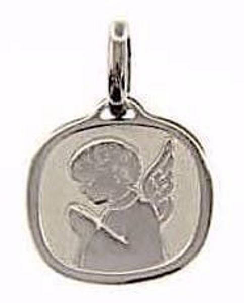 Imagen de Ángel de la Guarda en Oración Medalla Sagrada Colgante cuadrada gr 1,6 Oro blanco 18kt para Niño y Niña
