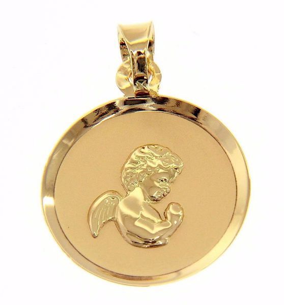 Picture of Guardian Angel praying Sacred Medal Round Pendant gr 1,1 Yellow Gold 18k for Children (Boys and Girls)
